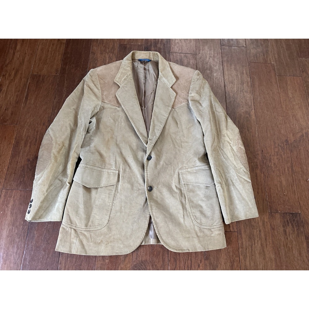 Pendleton High Grade Western Wear Corduroy Blazer‎ Tan Suede Yoke Mens 42 Long